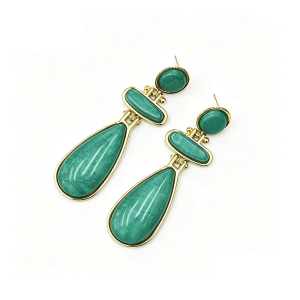 gold plated vintage tiered drop earrings, multi color natural stone teardrop dangle earrings