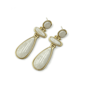 gold plated vintage tiered drop earrings, multi color natural stone teardrop dangle earrings