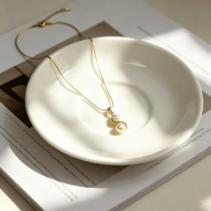 twisted s shape pendant with double layer imitation pearls | stainless steel snake chain necklace