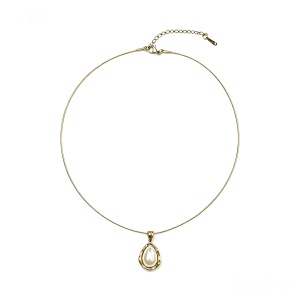 teardrop pearl pendant choker necklace, 18k gold plated thin wire collar necklace