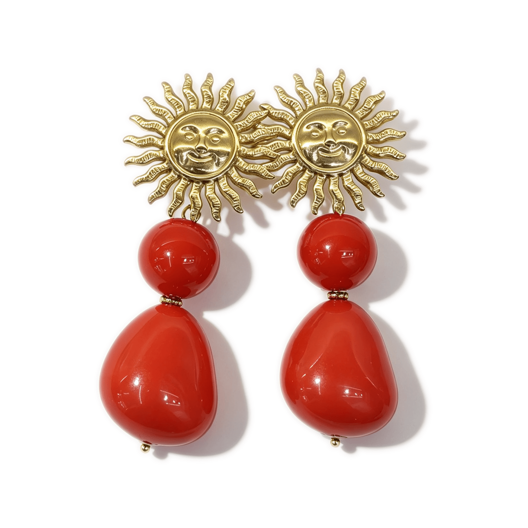 vintage sun face statement drop earrings, 18k gold plated metal sun charms with round & teardrop black onyx bead dangle earrings for women vintage sun face statement drop earrings, 18k gold plated metal sun charms with round & teardrop black onyx bead dangle earrings for women