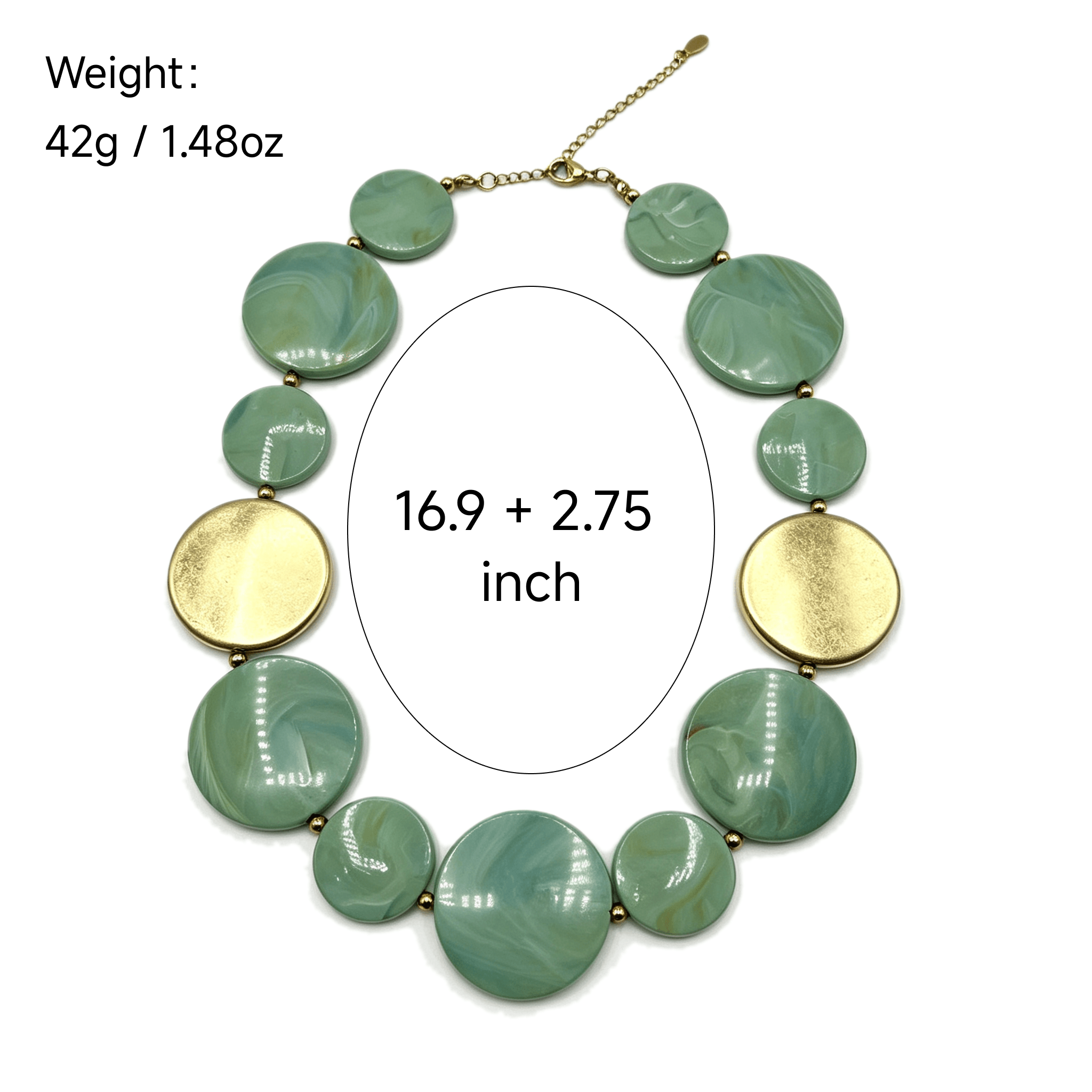 women's chunky green swirl marble resin disc statement necklace, large round flat beads collar necklace with alloy metal slices, adjustable extension chain lobster clasp fashion costume jewelry for daily party wedding women's chunky green swirl marble resin disc statement necklace, large round flat beads collar necklace with alloy metal slices, adjustable extension chain lobster clasp fashion costume jewelry for daily party wedding