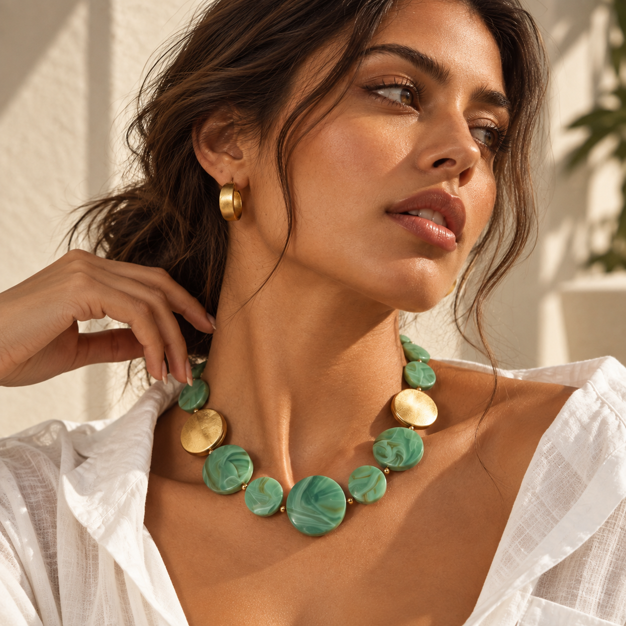 women's chunky green swirl marble resin disc statement necklace, large round flat beads collar necklace with alloy metal slices, adjustable extension chain lobster clasp fashion costume jewelry for daily party wedding women's chunky green swirl marble resin disc statement necklace, large round flat beads collar necklace with alloy metal slices, adjustable extension chain lobster clasp fashion costume jewelry for daily party wedding